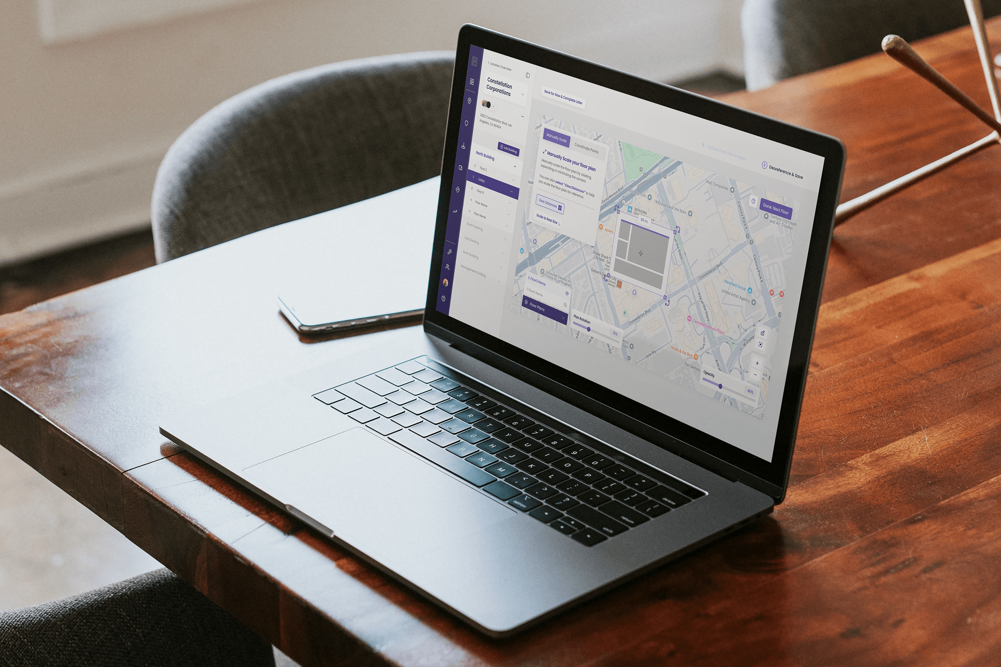Indoor mapping platform displayed on laptop